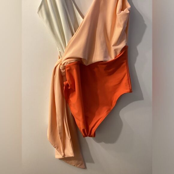 Paper LONDON Colorblock Orange Cream Swimsuit with‎ Wrap Detail Size - Picture 4 of 16